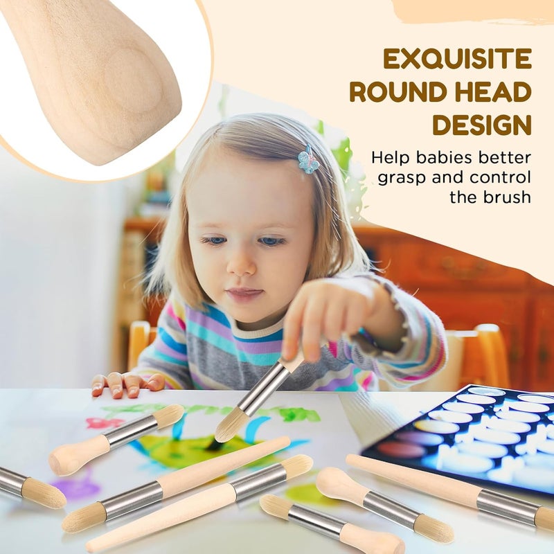 Sinload 8 Pcs Watercolor Paint Brushes for Kid Baby Toddler Jumbo Brushes with Chubby Wood Handles Easy to Grip Round Paintbrushes Non Toxic Vegan Bristles for Painting Art Supplies Craft Projects - Image 3